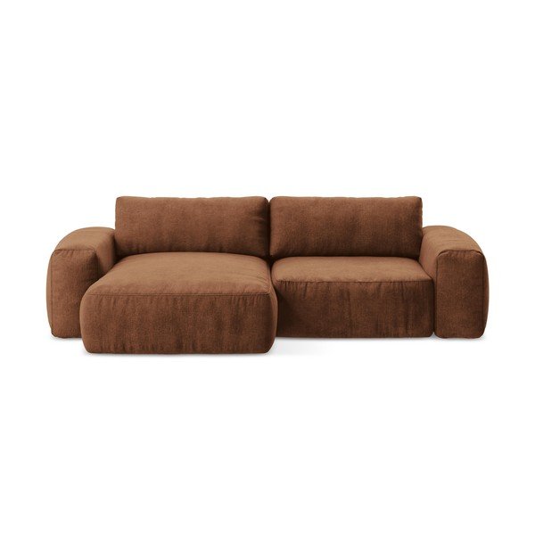 Rozkładany narożnik z tkaniny szenilowej (lewostronny/z szezlongiem) w kolorze terakoty Kuki – Makamii