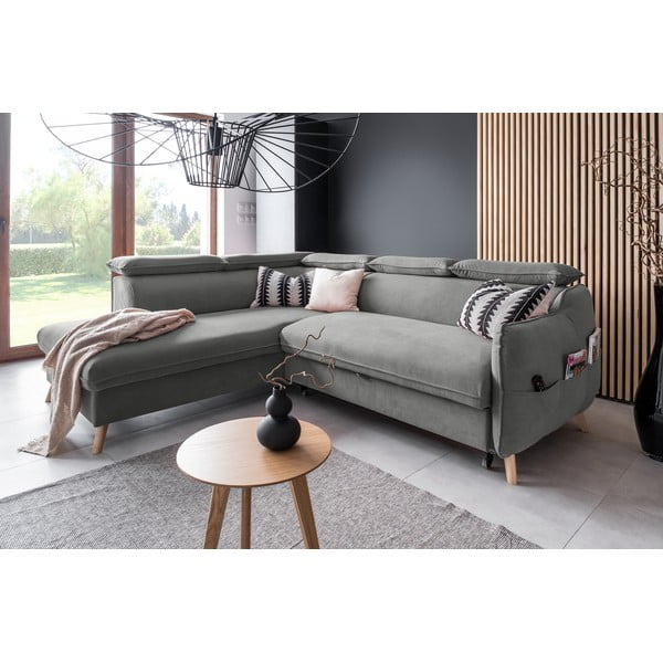 Jasnoszary aksamitny rozkładany narożnik (lewostronny) Sweet Harmony – Miuform-image-4