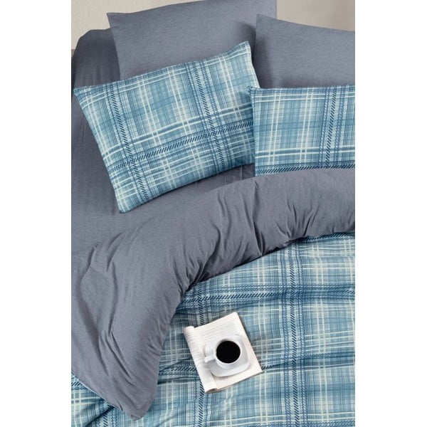 Niebieska 4-częściowa pościel dwuosobowa z prześcieradłem 200x220 cm Ekose – Mila Home-image-2