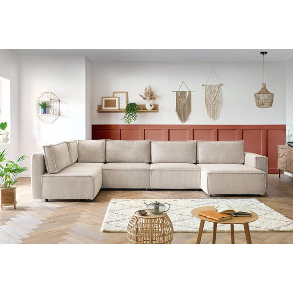 Kremowy sztruksowy narożnik (lewostronny/w kształcie litery U) Nihad modular – Bobochic Paris-image-1