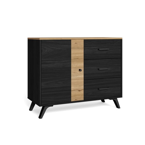 Czarno-naturalna niska komoda w dekorze dębu 92x81 cm Texas – Marckeric-image-2