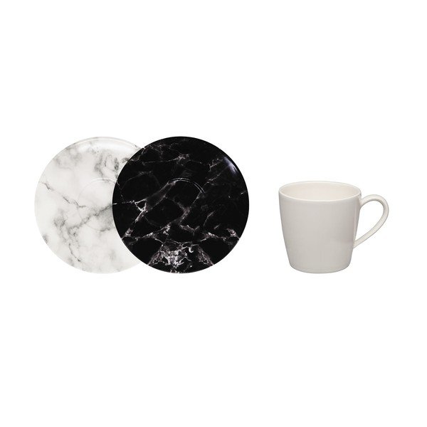 8-częściowy zestaw czarno-białych porcelanowych filiżanek i spodków Villeroy & Boch Marmory