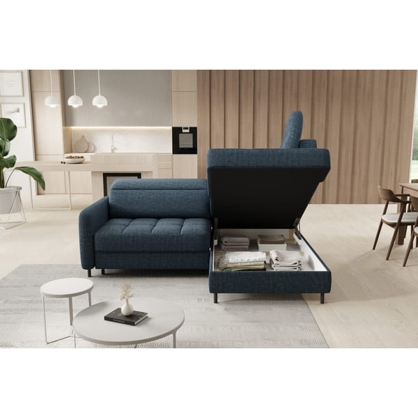 Niebieski aksamitny rozkładany/ze schowkiem narożnik (prawostronny/w kształcie litery L) Barea – ELTAP-image-4