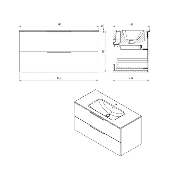 Wisząca szafka bez umywalki w dekorze dębu w naturalnym kolorze 100x52 cm Cirasa – Sapho-image-3