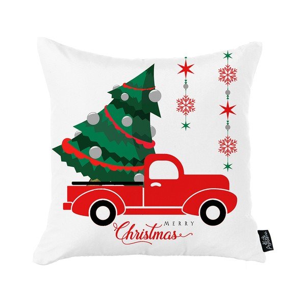 Biała poszewka na poduszkę ze świątecznym motywem Mike & Co. NEW YORK Honey Christmas Car and Tree, 45x45 cm