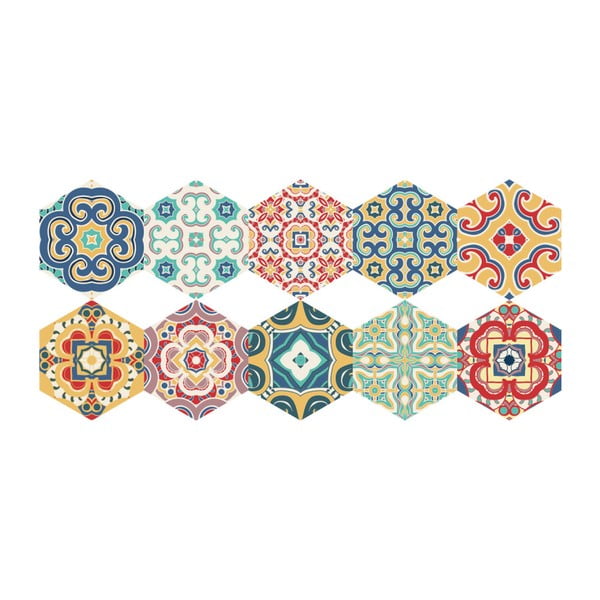 Zestaw 10 naklejek na podłogę Ambiance Floor Stickers Hexagons Lorena, 40x90 cm