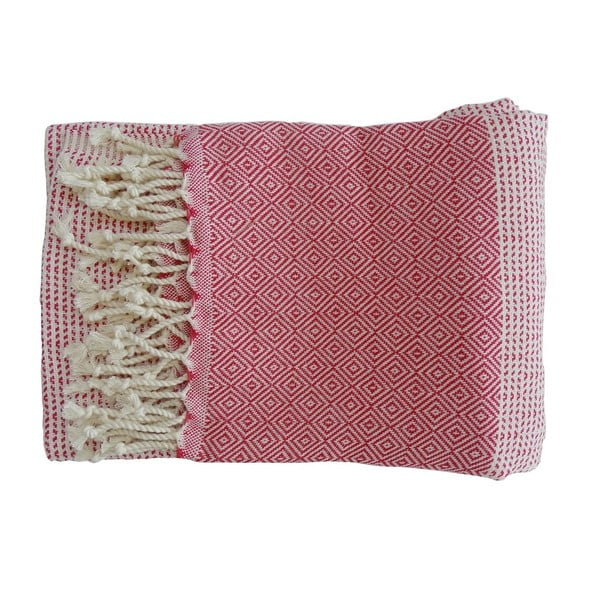 Czerwony ręcznik tkany ręcznie z wysokiej jakości bawełny Damla, 100x180 cm