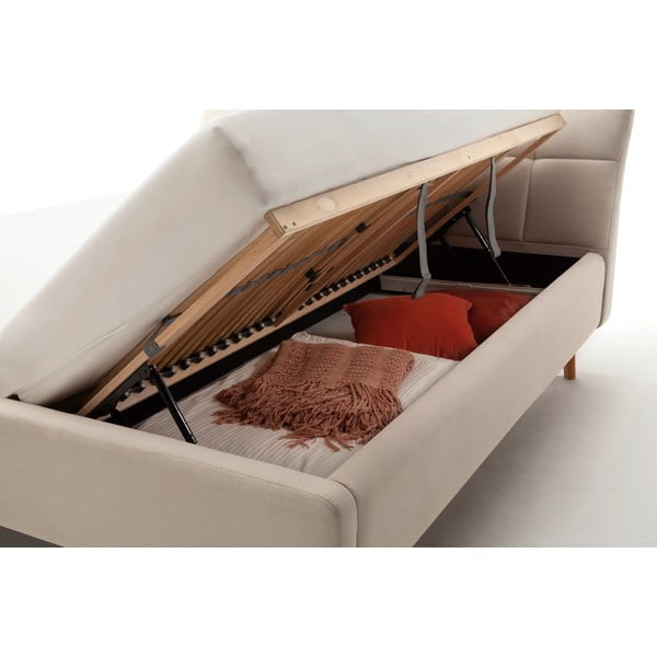 Beżowe tapicerowane łóżko dwuosobowe ze schowkiem ze stelażem 180x200 cm Mila – Meise Möbel-image-1