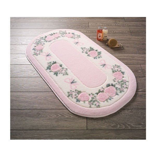 Różowy dywanik łazienkowy Confetti Bathmats Rose Frame, 80x140 cm