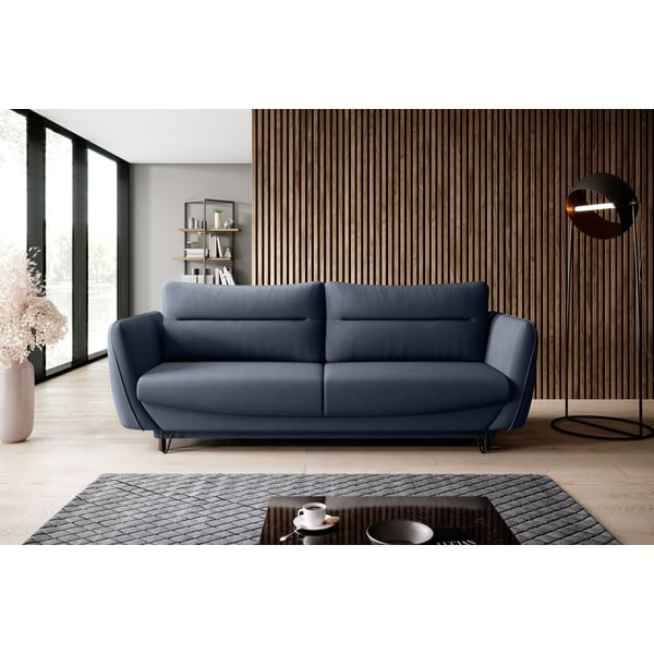 Niebieska rozkładana/ze schowkiem sofa z tkaniny szenilowej 236 cm Silva – ELTAP-image-1