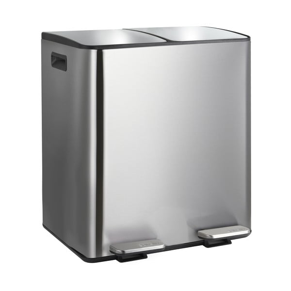 Stalowy kosz na śmieci 2x20 l do segregacji odpadów/z pedałem w kolorze matowego srebra   Aliya – Spirella