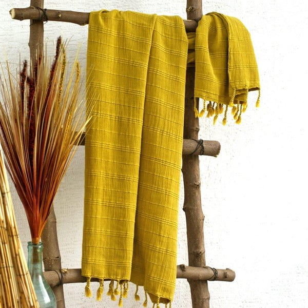 Ręcznik hamam Peshtemal Mustard, 90x165 cm