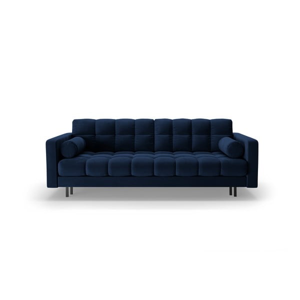 Ciemnoniebieska aksamitna rozkładana sofa ze schowkiem 222 cm Bali – Cosmopolitan Design