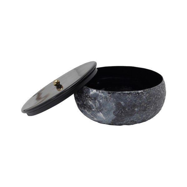 Czarny metalowy pojemnik z pokrywką/dekoracyjny ø 16,5x7,5 cm Mosaic Marble – PT LIVING-image-1