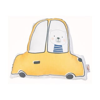 Żółta poduszka dziecięca w kształcie autka z domieszką bawełny Mike & Co. NEW YORK Pillow Toy Car, 25x30 cm