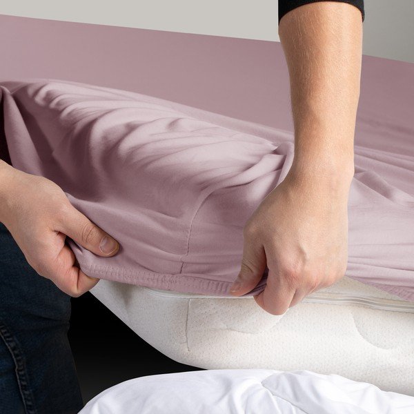 Szaroróżowe dżersejowe prześcieradło z gumką 160x200 cm Amber – Restilo-image-1