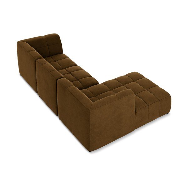 Musztardowy aksamitny narożnik (lewostronny/z szezlongiem) Aloha – Makamii-image-4