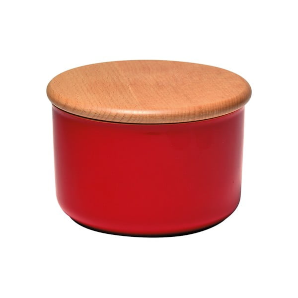 Czerwony pojemnik z drewnianym wieczkiem Emile Henry, obj. 0,5 l