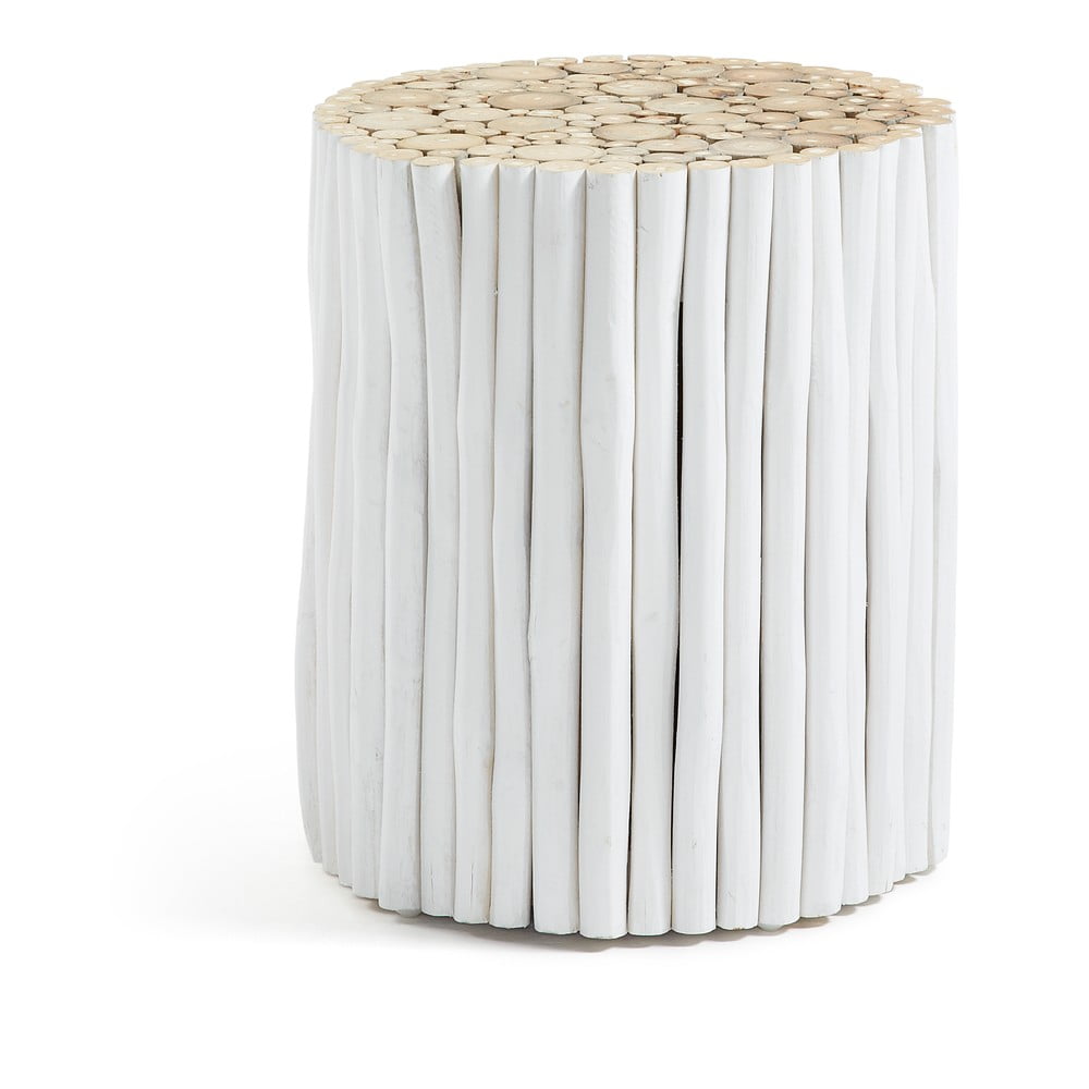 Biały stolik z drewna tekowego Kave Home Filippo, ⌀ 35 cm