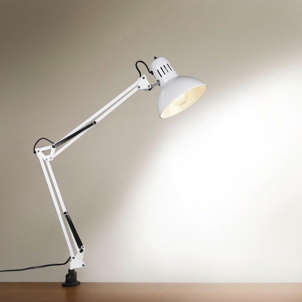 Biała lampa stołowa z elastyczną konstrukcją/z klipsem (wysokość 73,5 cm) Tajo – Trio (zdjęcie 5)