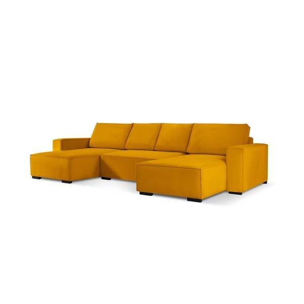 Żółta sztruksowa rozkładana sofa w kształcie "U" Mazzini Sofas Azalea-image-2