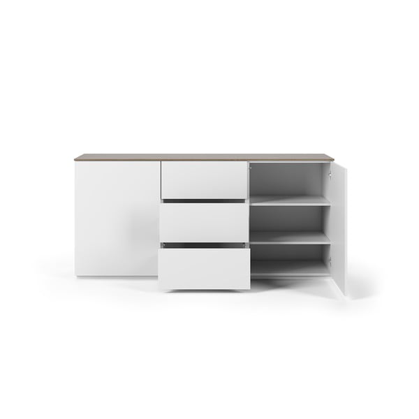 Biała komoda z blatem w dekorze drewna orzecha z 3 szufladami i drzwiczkami TemaHome Join-image-2