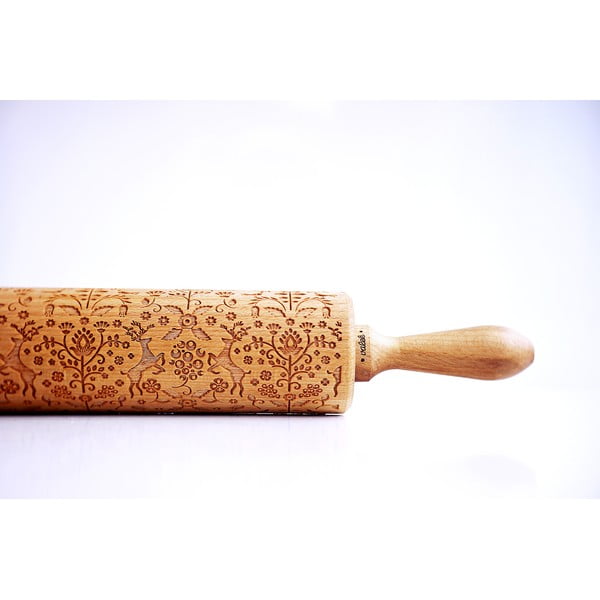 Drewniany grawerowany wałek do ciasta Valek Folk Animals-image-1