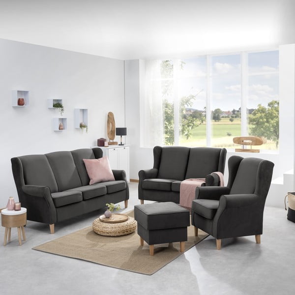 Antracytowa aksamitna sofa Max Winzer Lorris, 193 cm-image-1