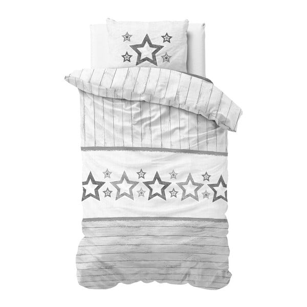 Szaro-biała pościel z mikroperkalu Sleeptime Stars, 140x220 cm