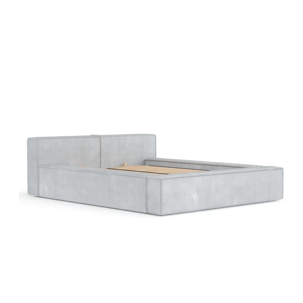 Jasnoszare tapicerowane łóżko dwuosobowe ze schowkiem i stelażem 180x200 cm Voliera – Maison de Rêve