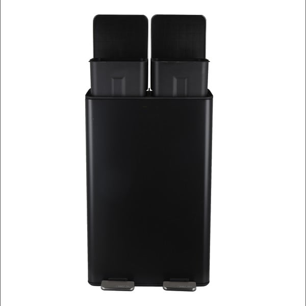 Stalowy kosz na śmieci 2x30 l do segregacji odpadów/z pedałem w kolorze matowej czerni   Aliya – Spirella-image-2