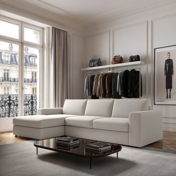 Kremowy narożnik (lewostronny/z szezlongiem) Baga – Rodier-image-1