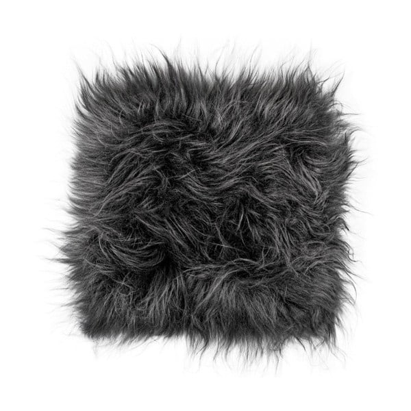 Ciemnoszara futrzana poduszka na krzesło z długim włosiem Arctic Fur Eglé, 37x37 cm