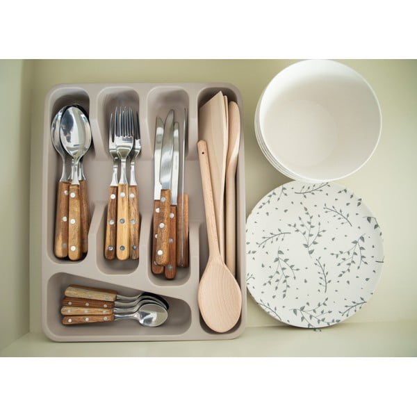 Beżowy bambusowy organizer na sztućce Kitchen Craft Natural Elements-image-1