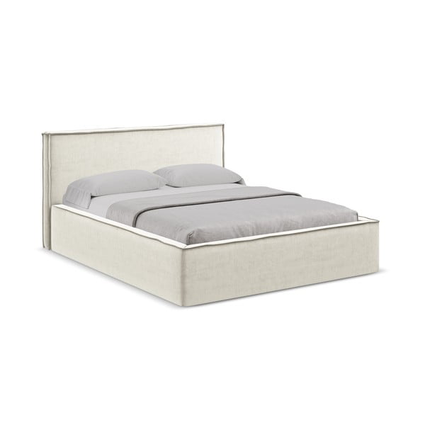Kremowe tapicerowane łóżko dwuosobowe ze schowkiem i stelażem 140x200 cm Anani – Makamii-image-1