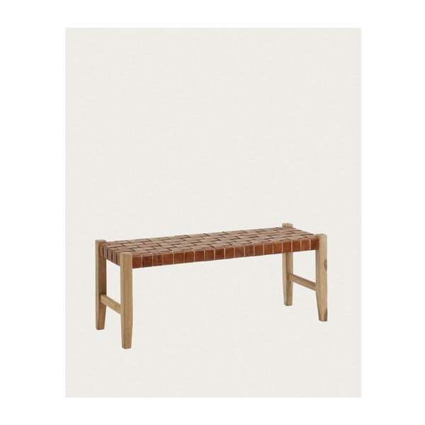 Koniakowo-naturalna skórzana ławka Calixta – Kave Home-image-3