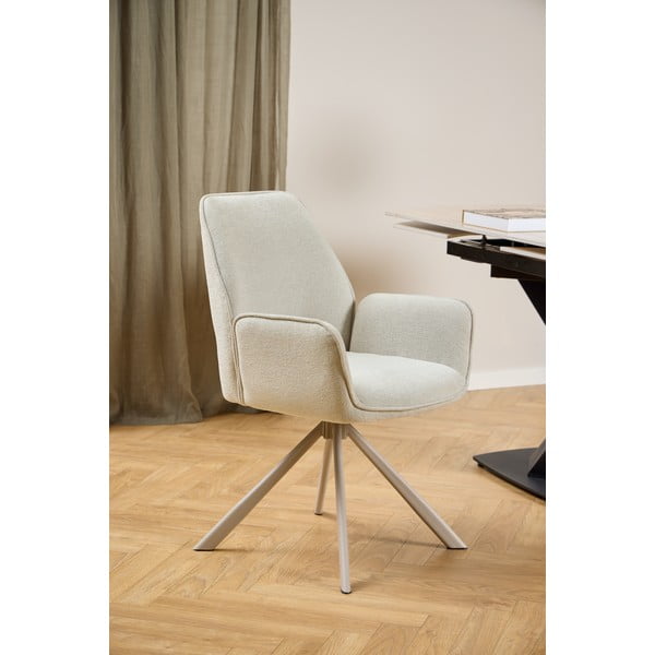 Beżowy tapicerowany fotel jadalniany z podłokietnikami Graham – Actona-image-1