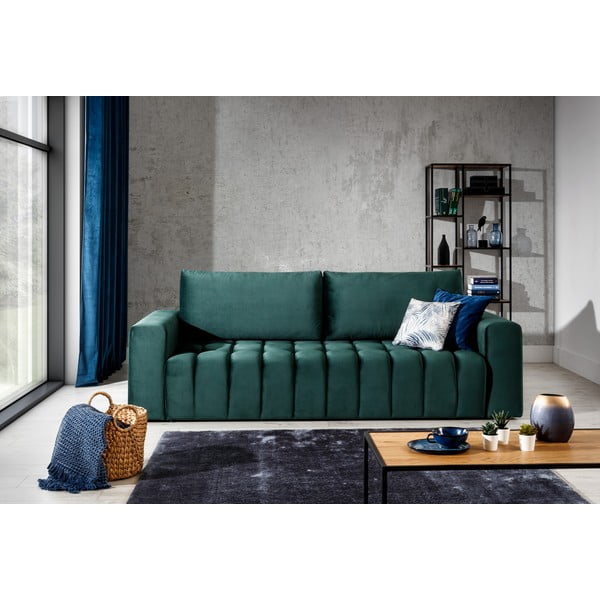 Ciemnozielona aksamitna rozkładana/ze schowkiem sofa 247 cm Lazaro – ELTAP-image-1