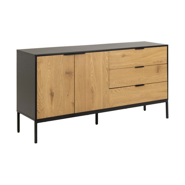 Czarno-naturalna niska komoda w dekorze dębu 160x80 cm Seaford – Actona-image-2