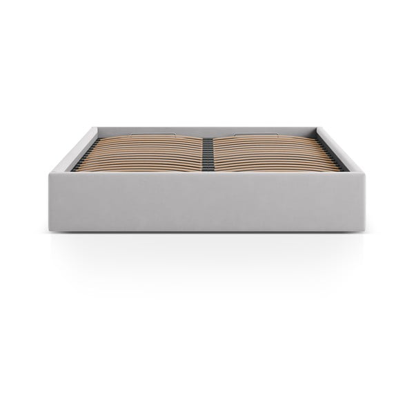 Jasnoszare tapicerowane łóżko dwuosobowe ze schowkiem/bez zagłówka ze stelażem 180x200 cm Susan – Micadoni -image-2