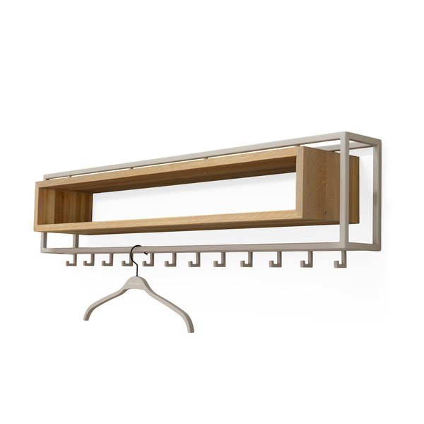 Wieszak ścienny z litego drewna dębowego w naturalnym kolorze/szarobrązowy z półką 118 cm School – Spinder Design