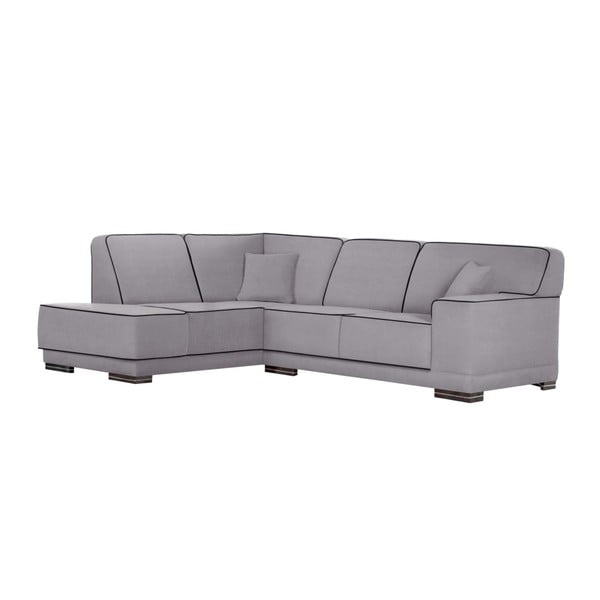 Jasnoszara sofa narożna lewostronna z czarnymi elementami L'Officiel Cara Grey