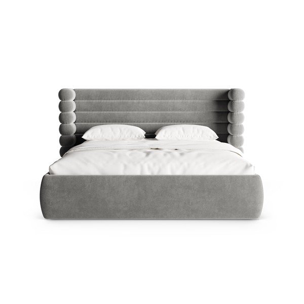Szare tapicerowane łóżko dwuosobowe ze schowkiem i stelażem 200x200 cm Mount – Micadoni -image-4