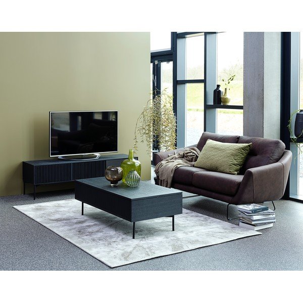 Czarna szafka pod TV z drewna dębowego i metalową konstrukcją Canett Oxford, szer. 160 cm-image-2