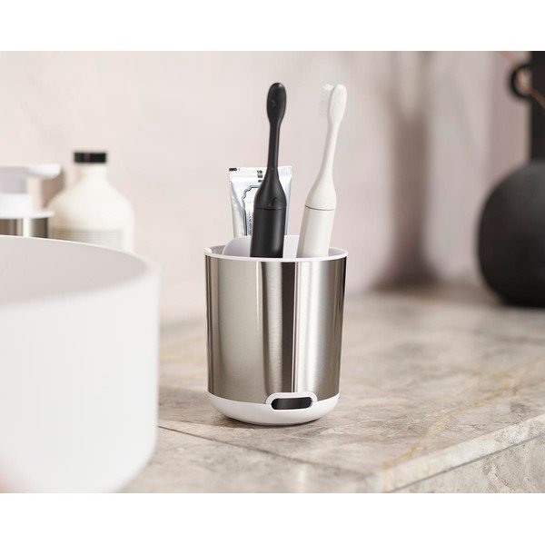 Kubek na szczoteczki do zębów ze stali nierdzewnej w kolorze srebra Duo Steel – Joseph Joseph-image-2