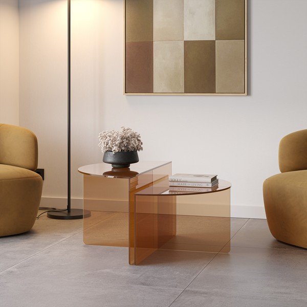 Brązowe szklane okrągłe stoliki zestaw 2 szt. ø 80 cm Velta – MOME-image-1