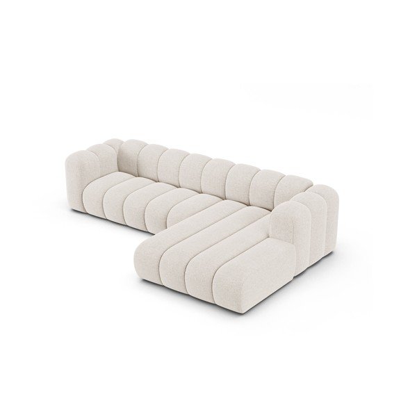 Kremowy narożnik z tkaniny szenilowej (prawostronny/z szezlongiem) Lupine – Micadoni -image-2