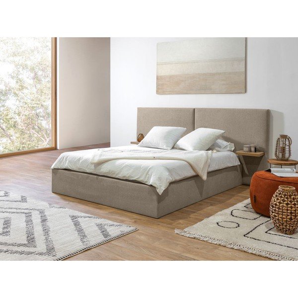 Beżowe tapicerowane łóżko dwuosobowe ze schowkiem i stelażem 160x200 cm Blandine – Bobochic Paris-image-2