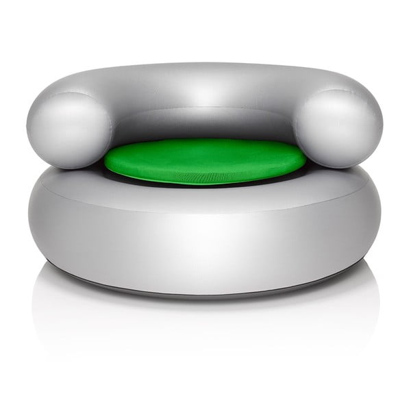 Fotel dmuchany CH-AIR, srebrny z zieloną poduszką