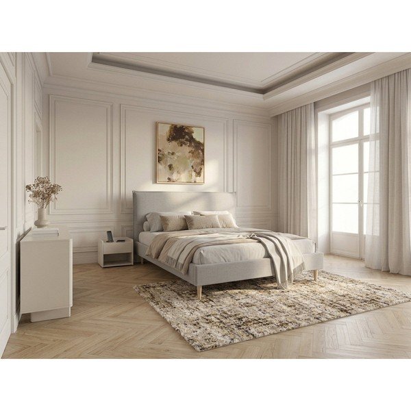 Jasnoszare tapicerowane łóżko dwuosobowe ze stelażem 160x200 cm Sary – Bobochic Paris-image-1